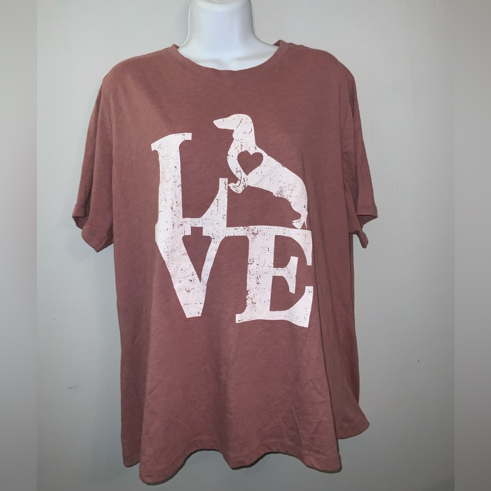 Mauve & White Short-Sleeve Dachshund Love Tee - Relaxed Fit - Sz 2XL